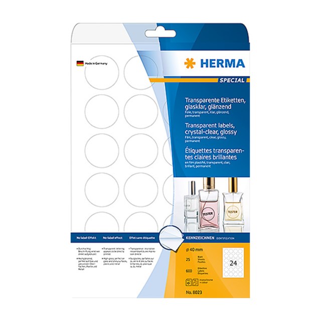 Etikett Herma Special Ø 40mm klar transparent 600st/fp - 1